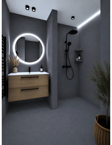 Vizualizace koupelny s mikrocementovou betonovou stěrkou v odstínu Light Anthracite (světlá antracitově šedá)