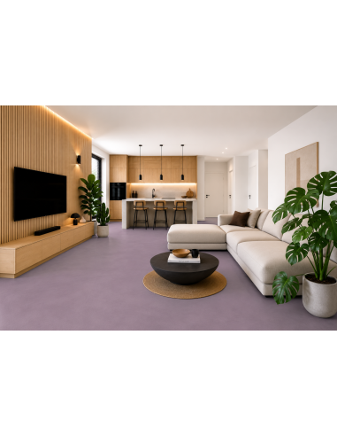 Vizualizace podlahy s mikrocementovou betonovou stěrkou v odstínu Lavender Grey (tlumená levandulově šedá)