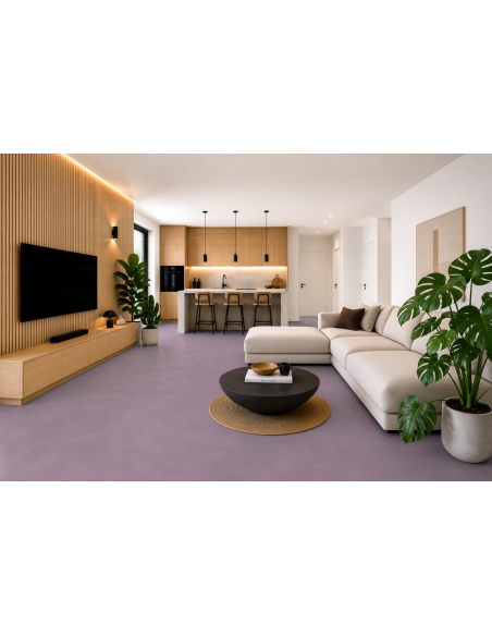 Vizualizace podlahy s mikrocementovou betonovou stěrkou v odstínu Lavender Grey (tlumená levandulově šedá)